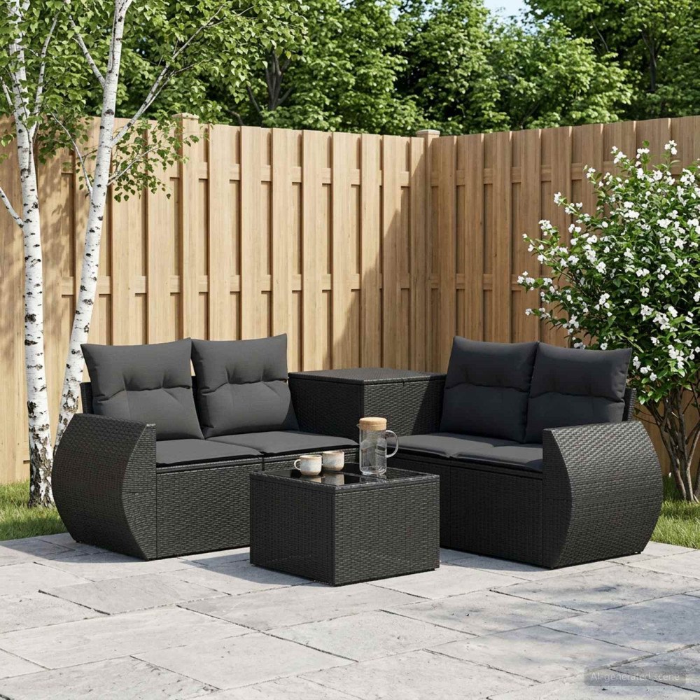 vidaXL Soffset 6 st Svart Poly Rattan och stål