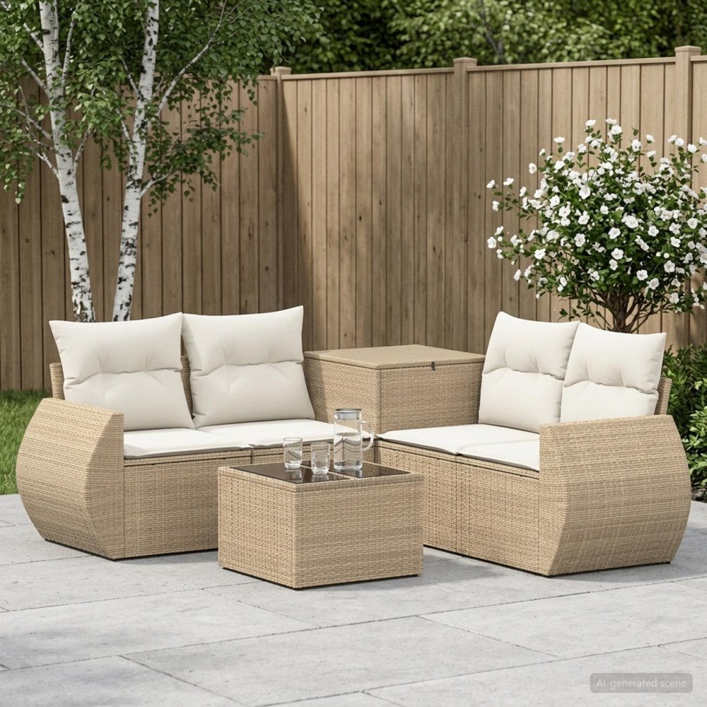 vidaXL Soffset 6 st Beige och krämvit Poly Rattan och stål