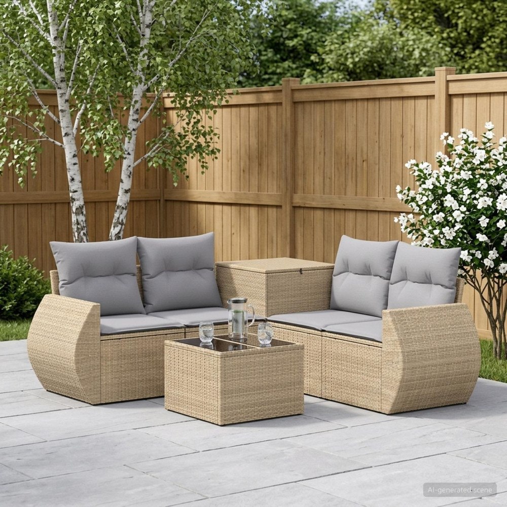 vidaXL Soffset 6 st Beige och Ljusgrå Poly Rattan och stål