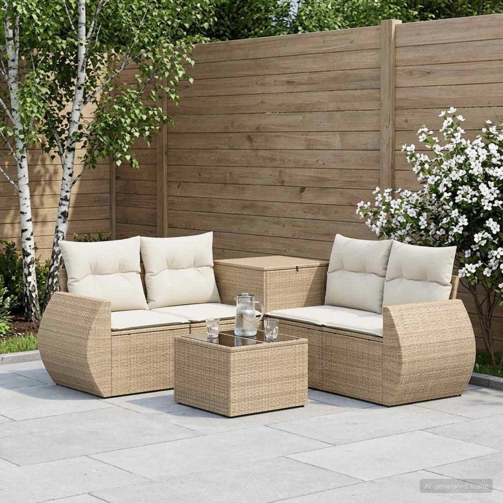 vidaXL Soffset 6 st Beige och krämvit Poly Rattan och stål