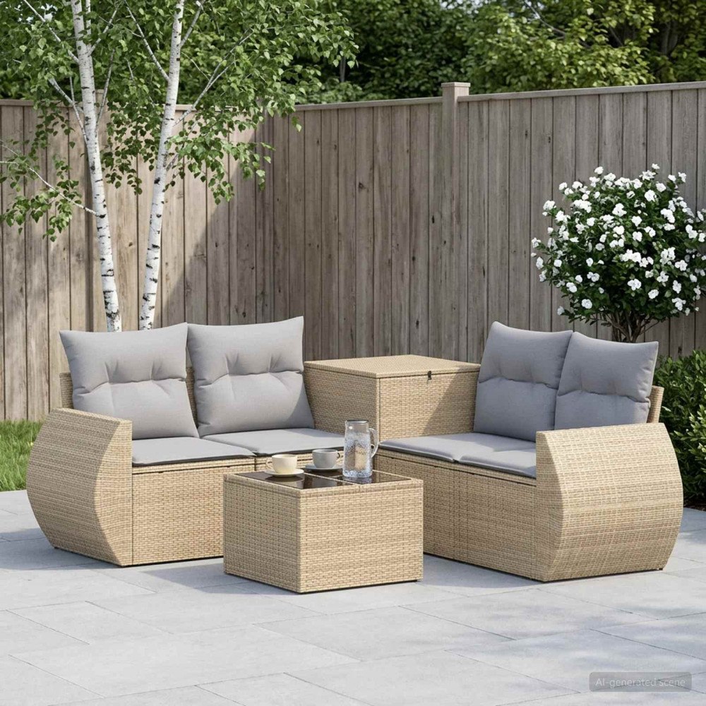 vidaXL Soffset 6 st Beige och Ljusgrå Poly Rattan och stål