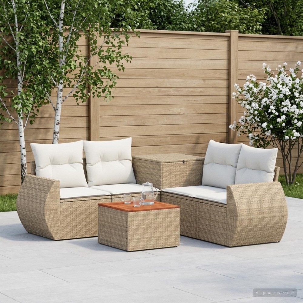 vidaXL Soffset 6 st Beige och krämvit Poly Rattan och stål