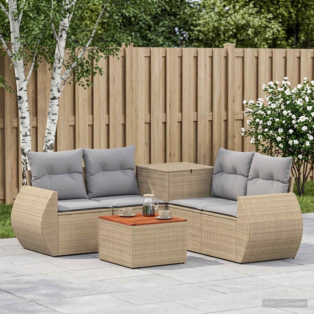 vidaXL Soffset 6 st Beige och Ljusgrå Poly Rattan och stål