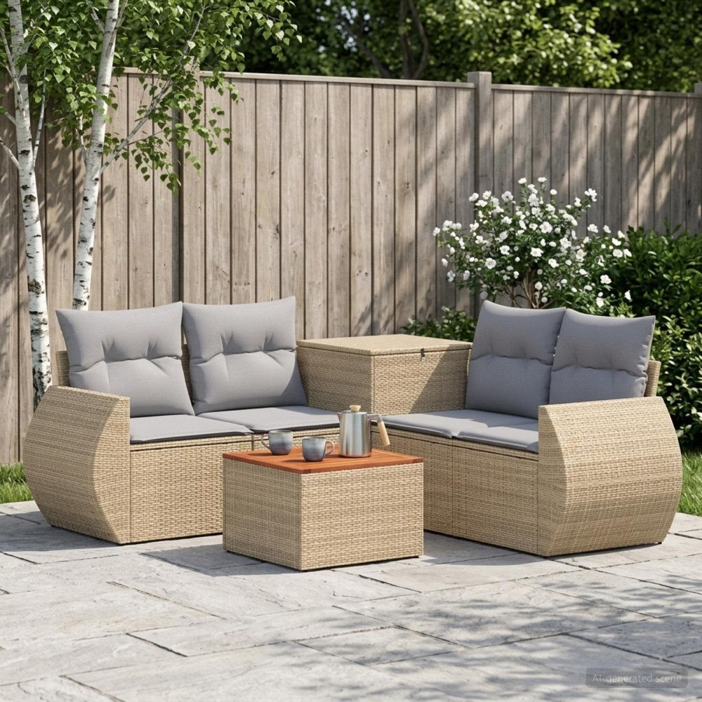 vidaXL Soffset 6 st Beige och Ljusgrå Poly Rattan och stål
