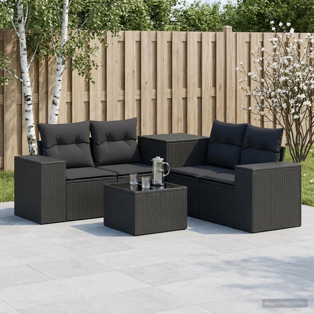 vidaXL Soffset 6 st Svart Poly Rattan och stål
