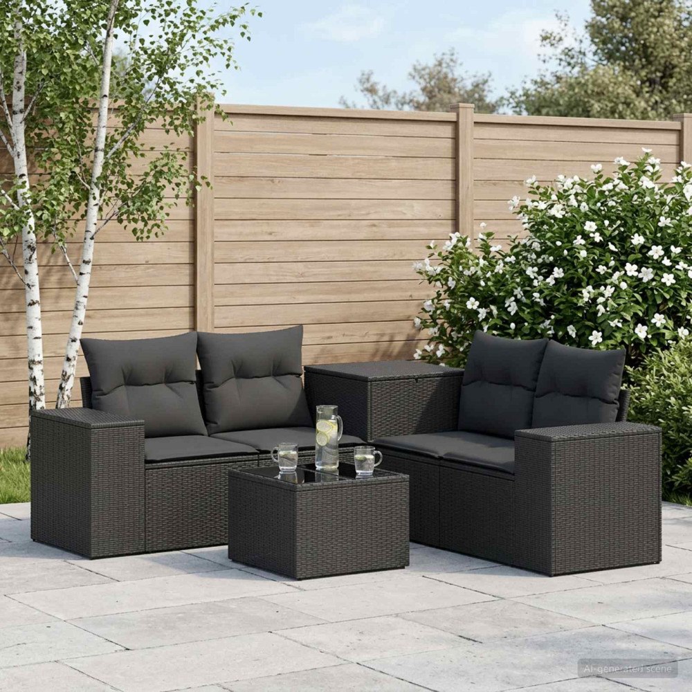 vidaXL Soffset 6 st Svart Poly Rattan och stål