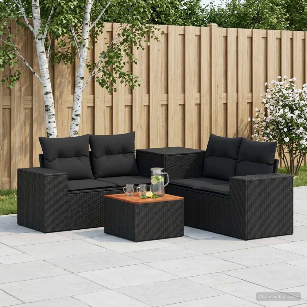 vidaXL Soffset 6 st Svart Poly Rattan och stål
