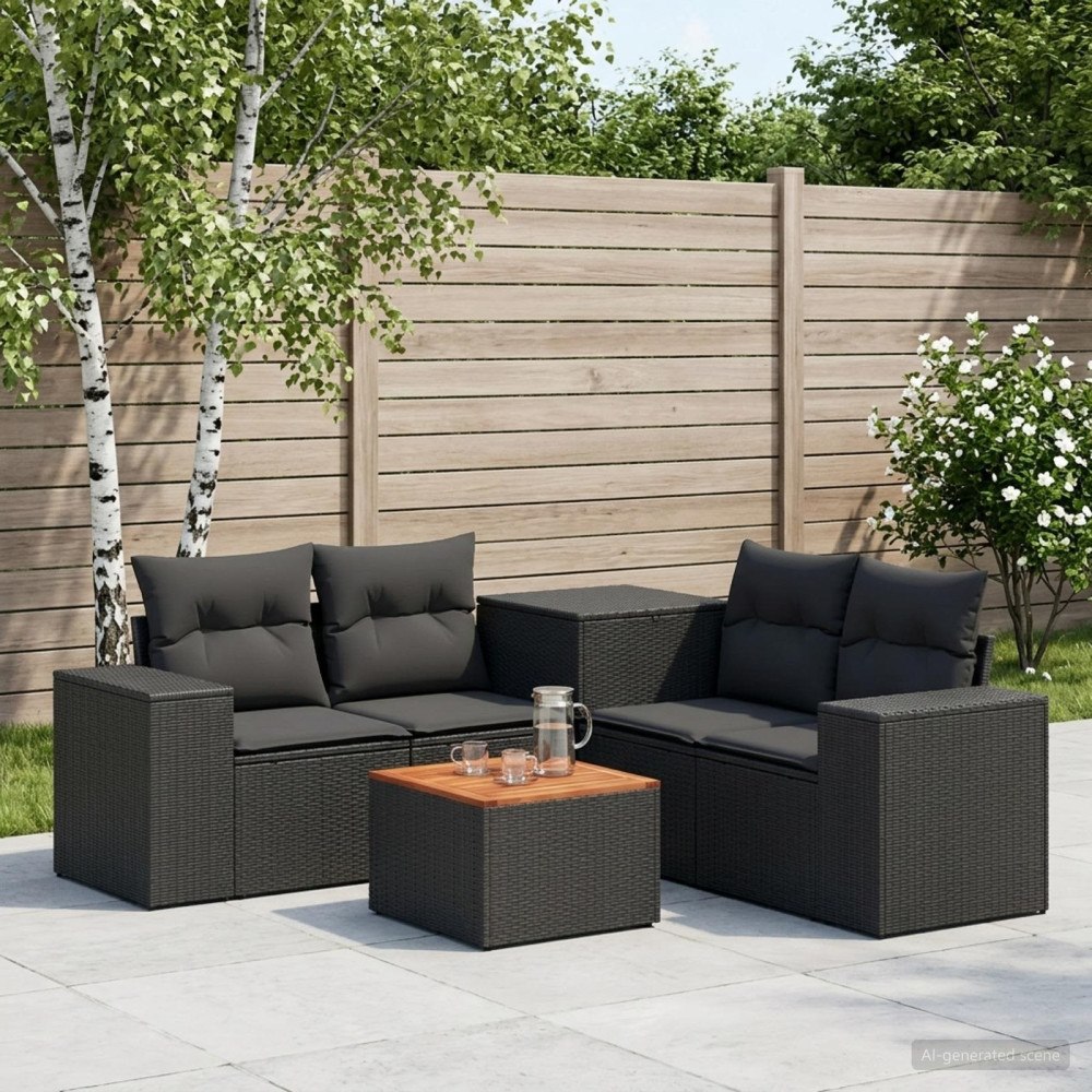 vidaXL Soffset 6 st Svart Poly Rattan och stål