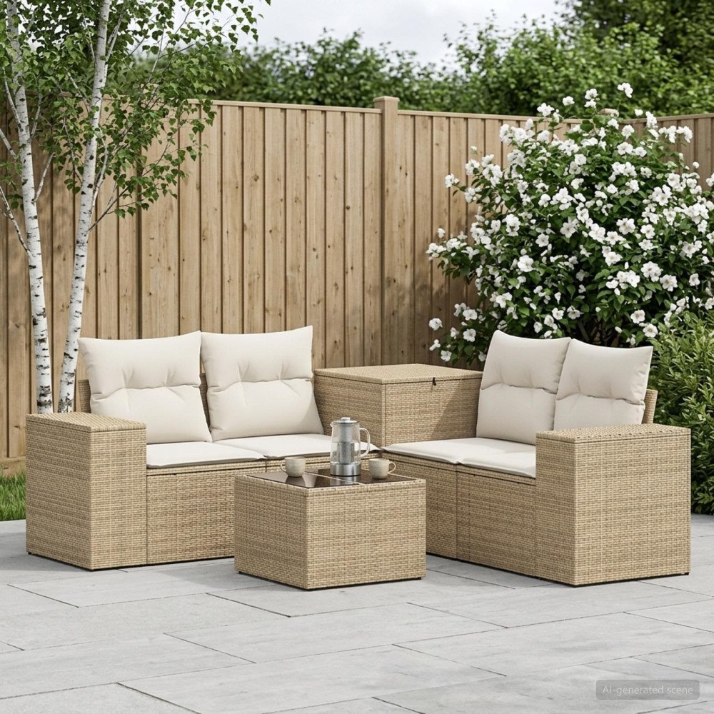 vidaXL Soffset 6 st Beige och krämvit Poly Rattan och stål