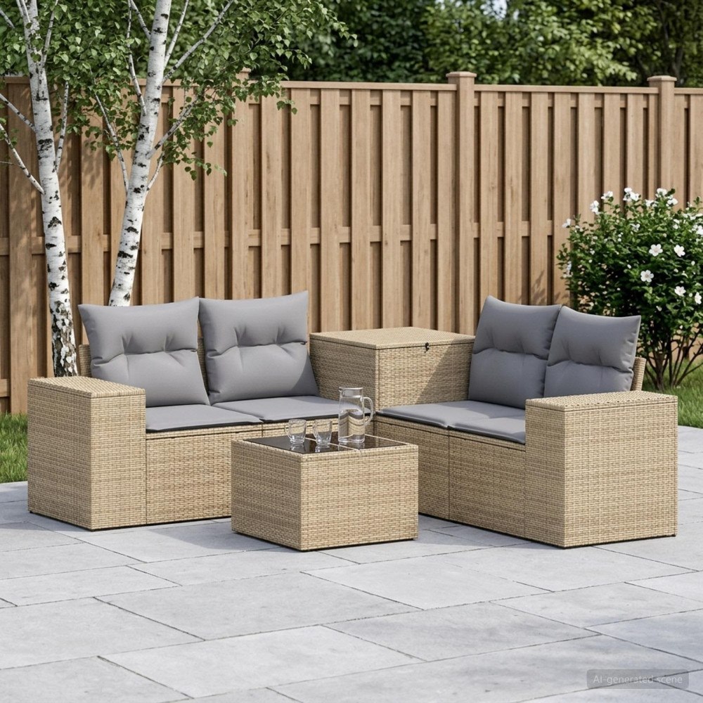vidaXL Soffset 6 st Beige och Ljusgrå Poly Rattan och stål