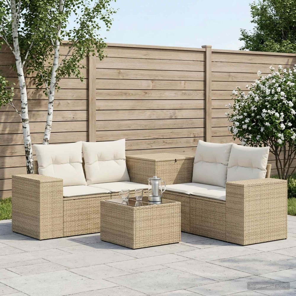 vidaXL Soffset 6 st Beige och krämvit Poly Rattan och stål