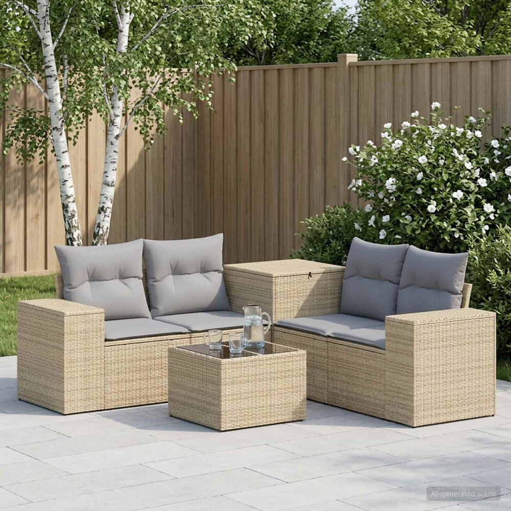 vidaXL Soffset 6 st Beige och Ljusgrå Poly Rattan och stål
