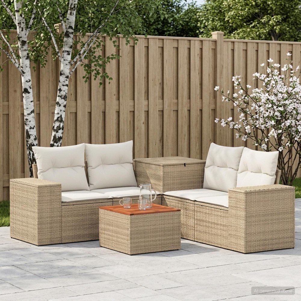 vidaXL Soffset 6 st Beige och krämvit Poly Rattan och stål