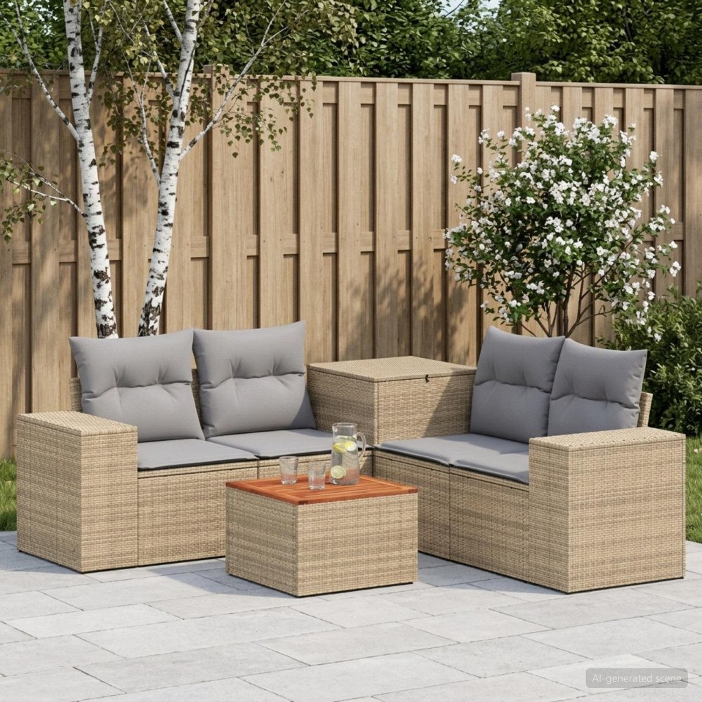 vidaXL Soffset 6 st Beige och Ljusgrå Poly Rattan och stål