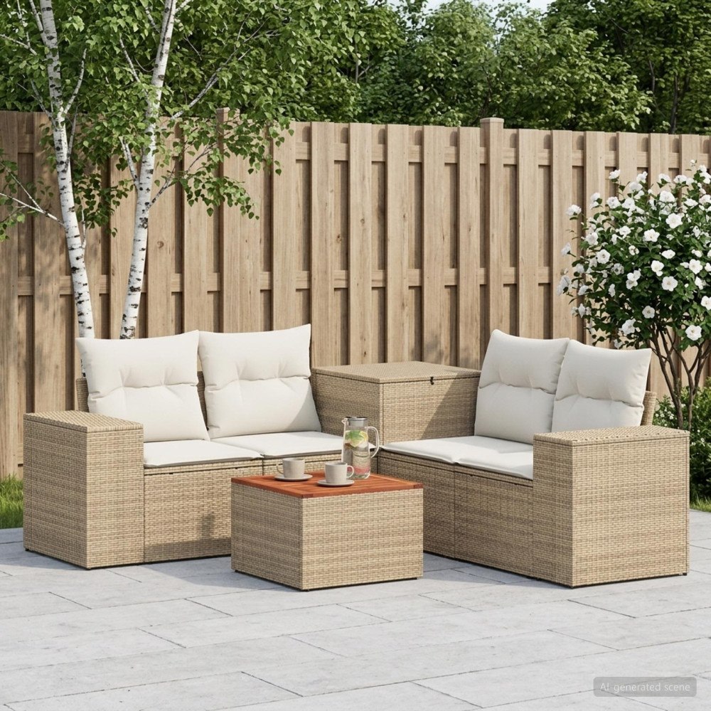 vidaXL Soffset 6 st Beige och krämvit Poly Rattan och stål