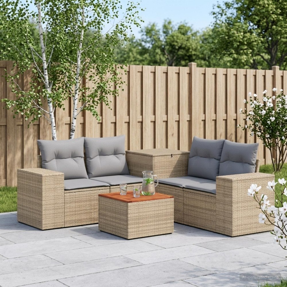vidaXL Soffset 6 st Beige och Ljusgrå Poly Rattan och stål