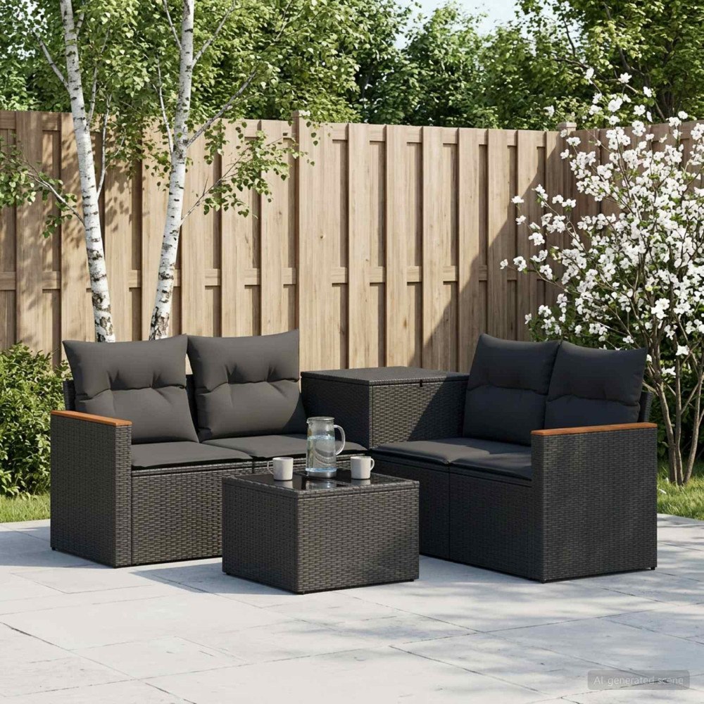 vidaXL Soffset 6 st Svart Poly Rattan och stål