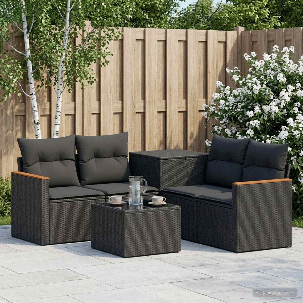 vidaXL Soffset 6 st Svart Poly Rattan och stål