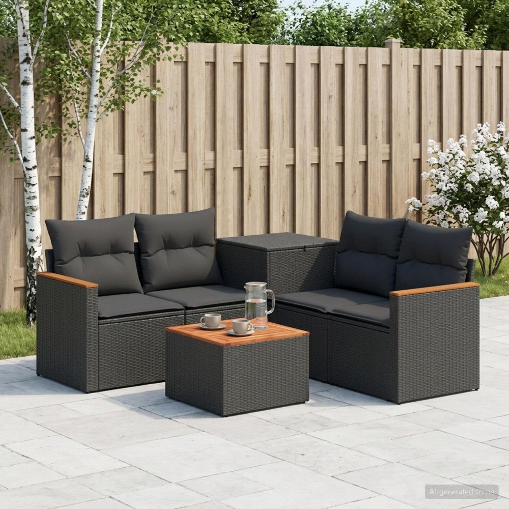 vidaXL Soffset 6 st Svart Poly Rattan och stål