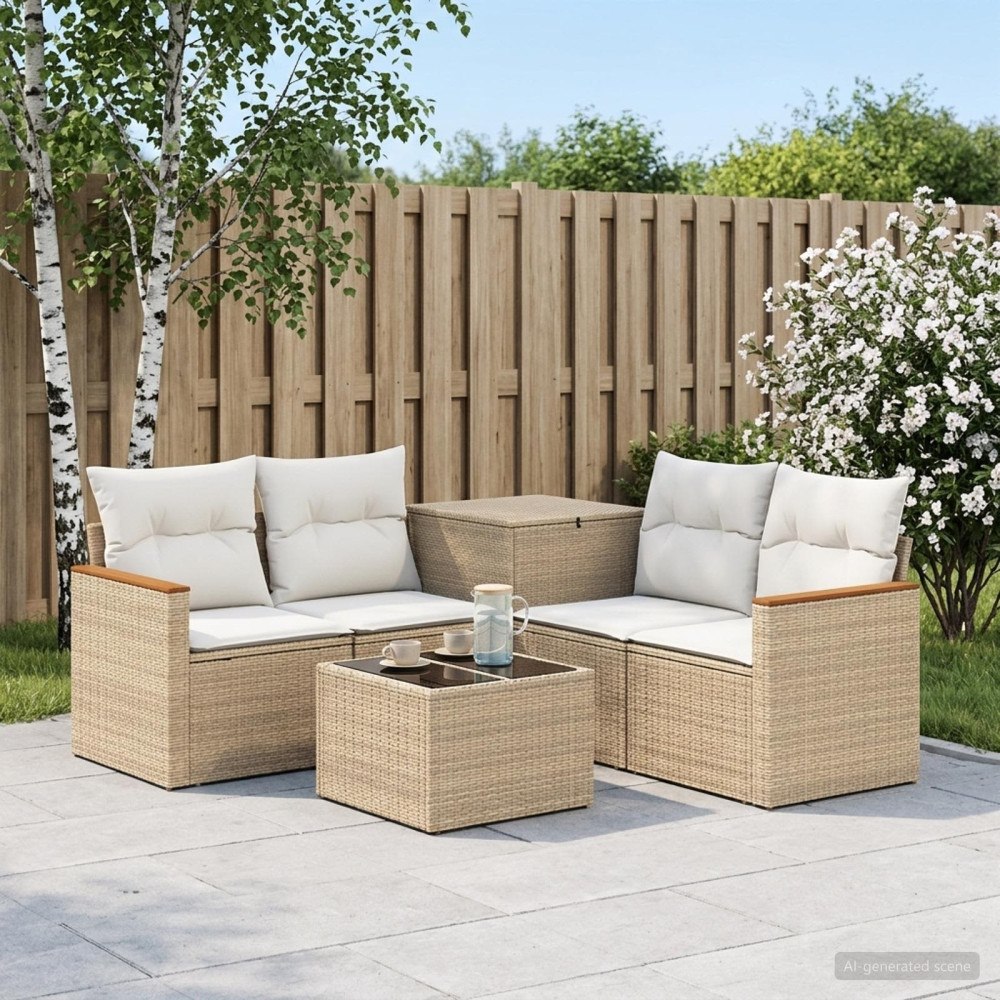 vidaXL Soffset 6 st Beige och krämvit Poly Rattan och stål