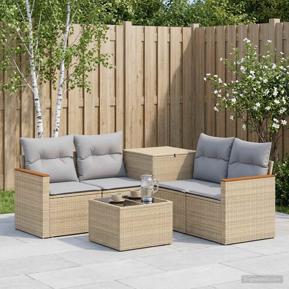 vidaXL Soffset 6 st Beige och Ljusgrå Poly Rattan och stål
