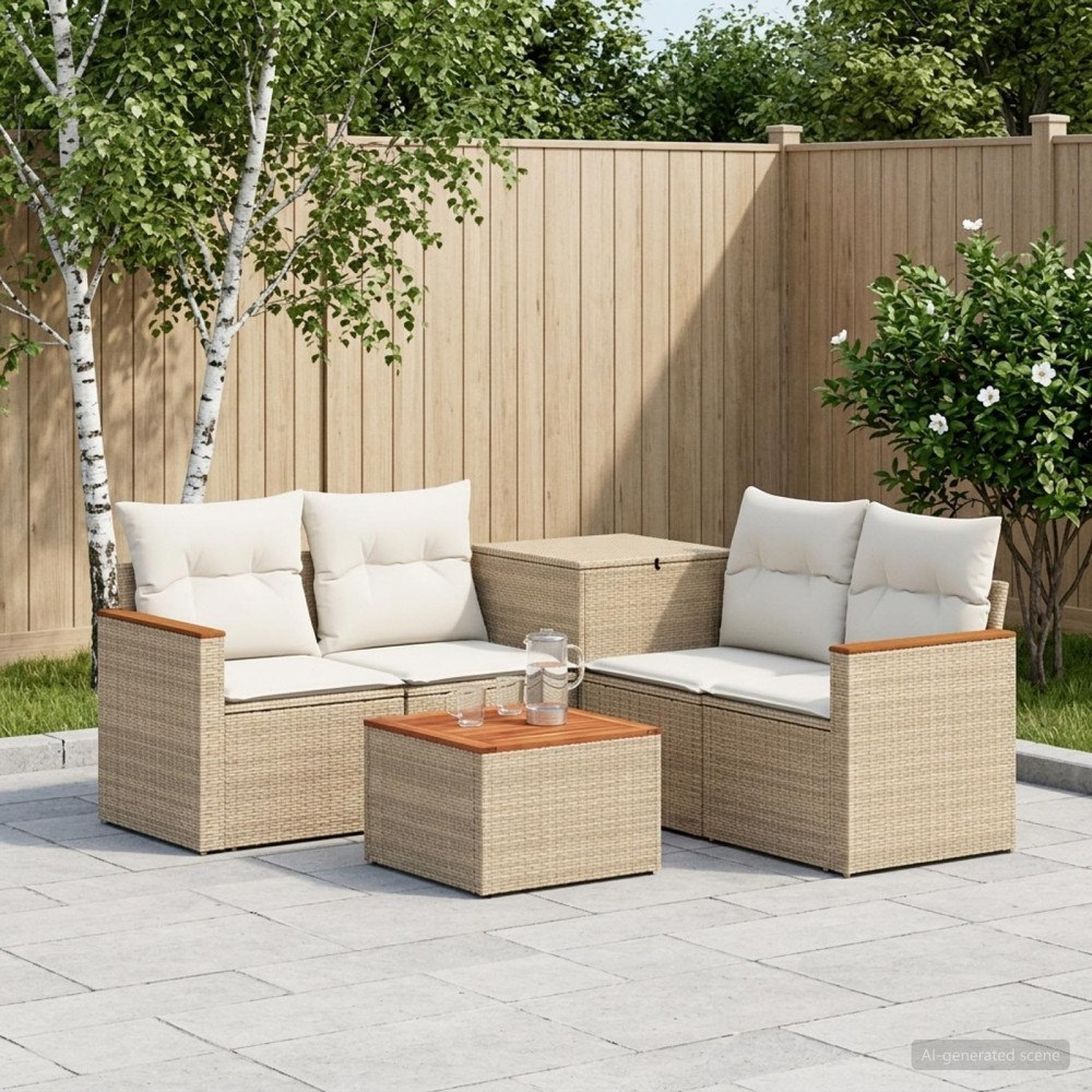 vidaXL Soffset 6 st Beige och krämvit Poly Rattan och stål
