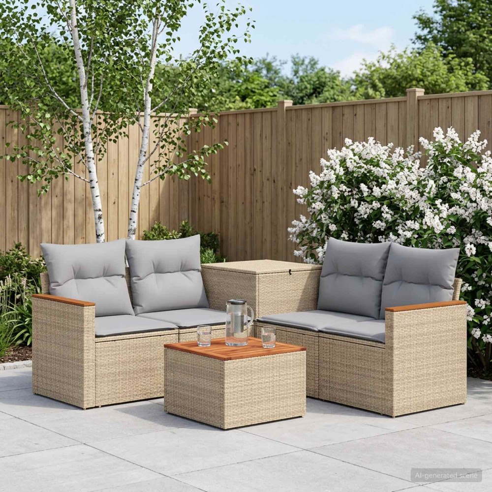 vidaXL Soffset 6 st Beige och Ljusgrå Poly Rattan och stål