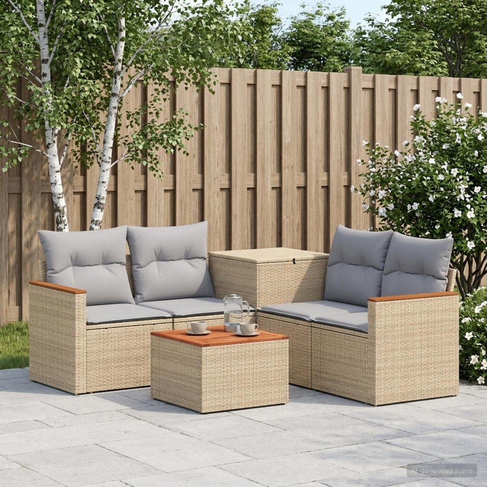 vidaXL Soffset 6 st Beige och Ljusgrå Poly Rattan och stål
