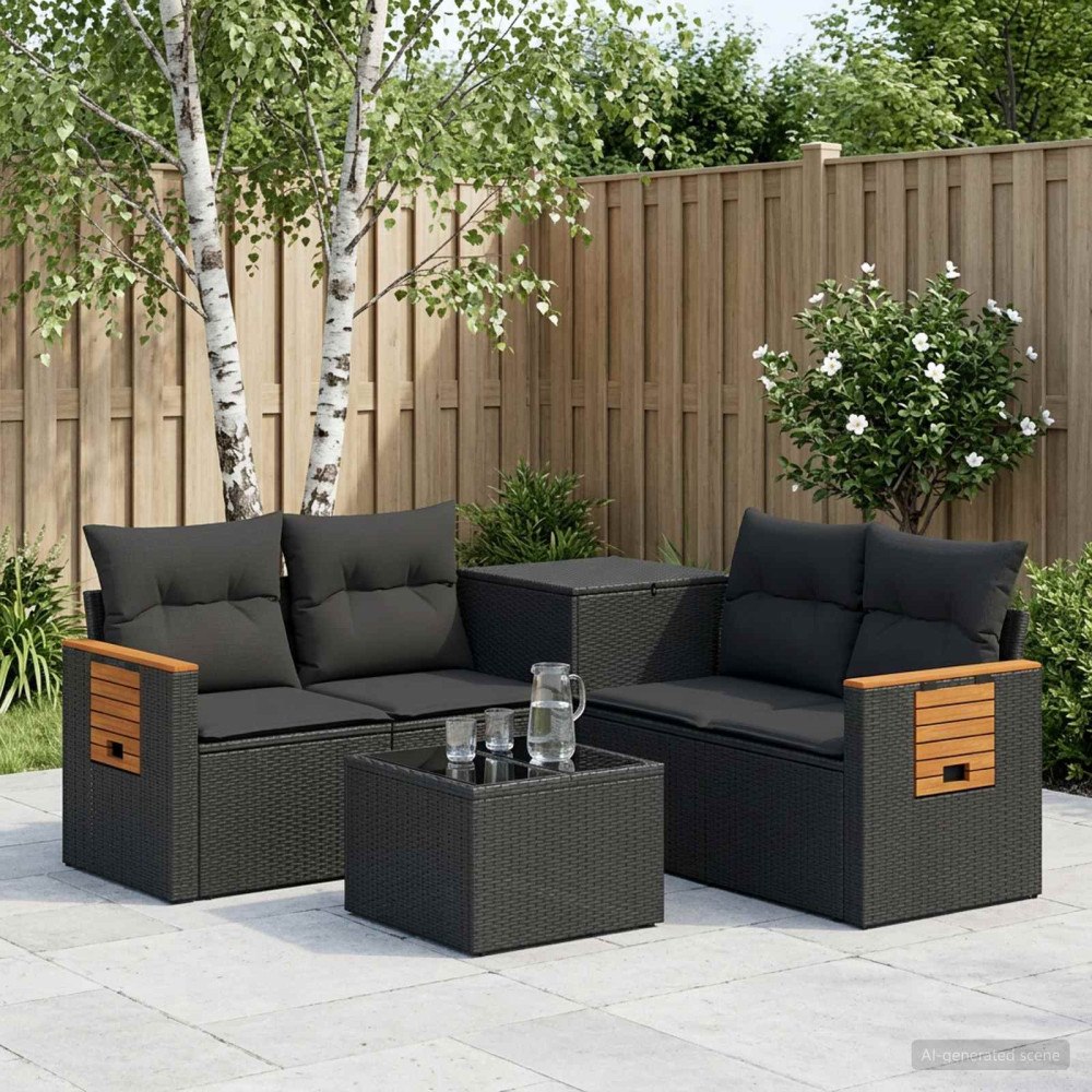 vidaXL Soffset 6 st Svart Poly Rattan och stål