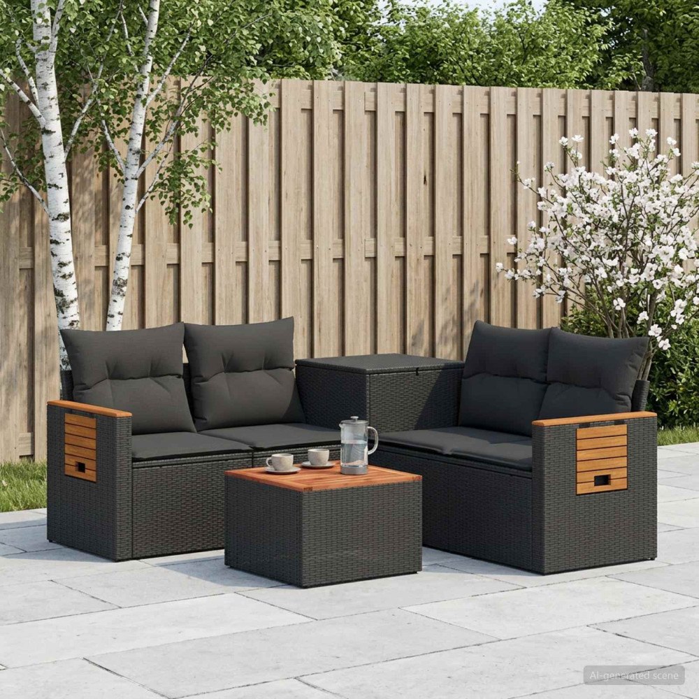 vidaXL Soffset 6 st Svart Poly Rattan och stål