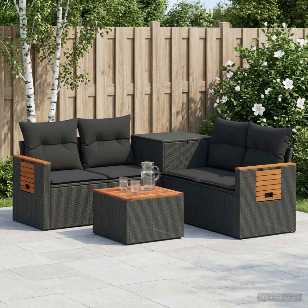 vidaXL Soffset 6 st Svart Poly Rattan och stål