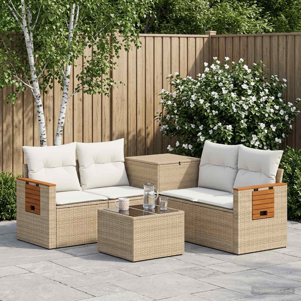 vidaXL Soffset 6 st Beige och krämvit Poly Rattan och stål