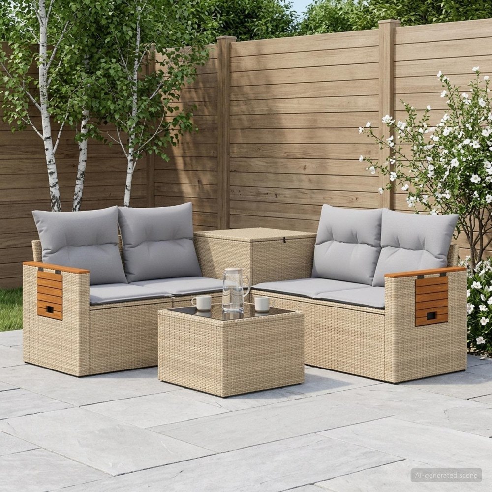 vidaXL Soffset 6 st Beige och Ljusgrå Poly Rattan och stål