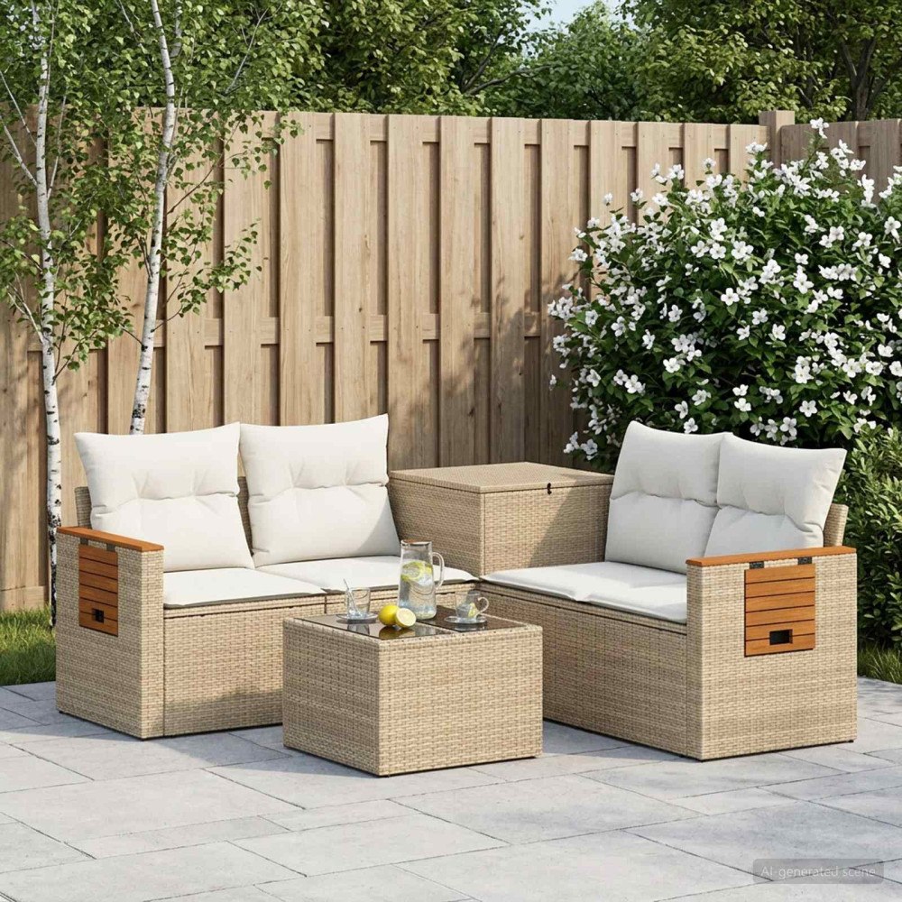 vidaXL Soffset 6 st Beige och krämvit Poly Rattan och stål