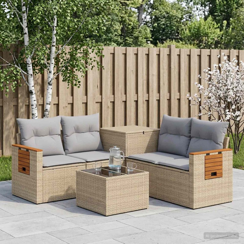 vidaXL Soffset 6 st Beige och Ljusgrå Poly Rattan och stål