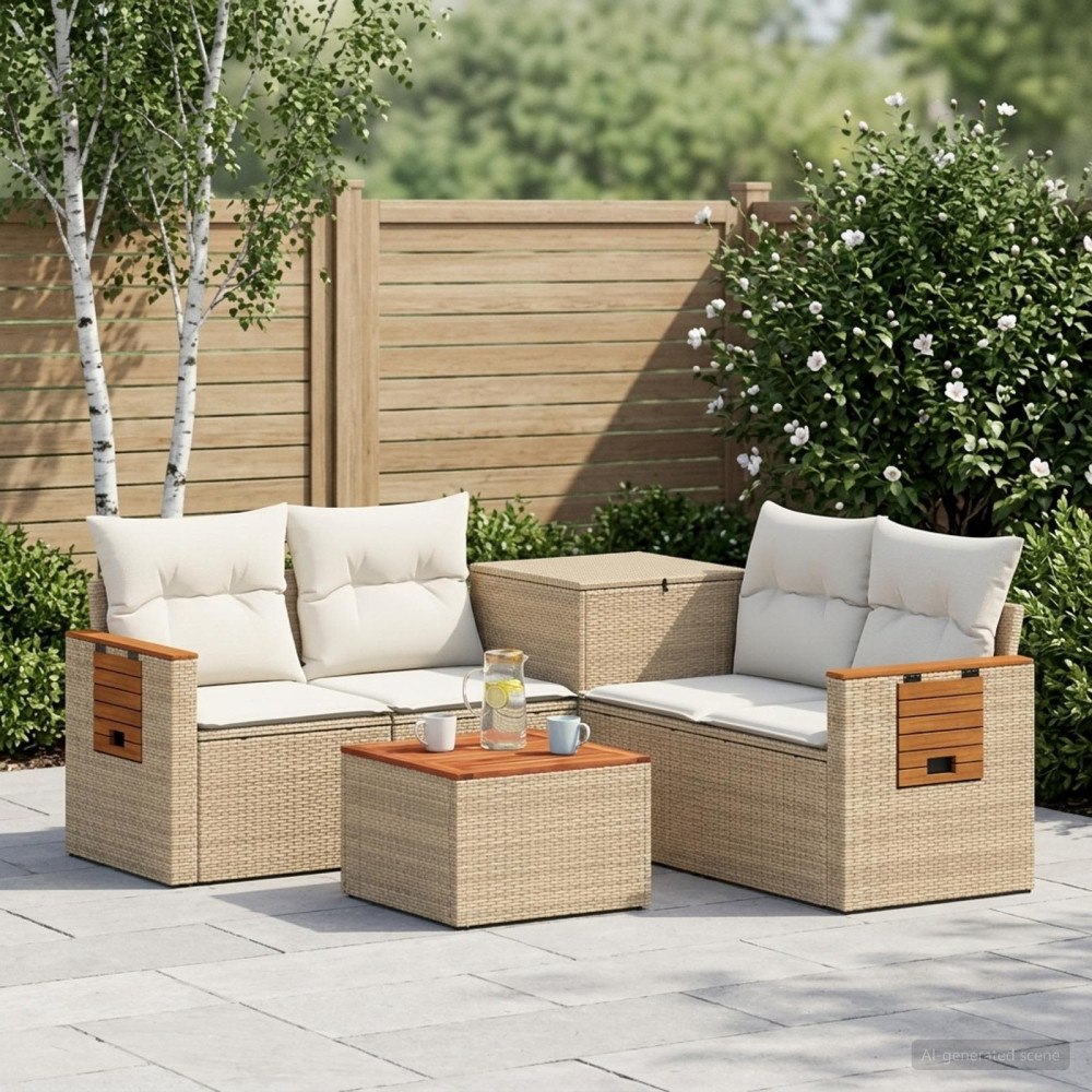 vidaXL Soffset 6 st Beige och krämvit Poly Rattan och stål
