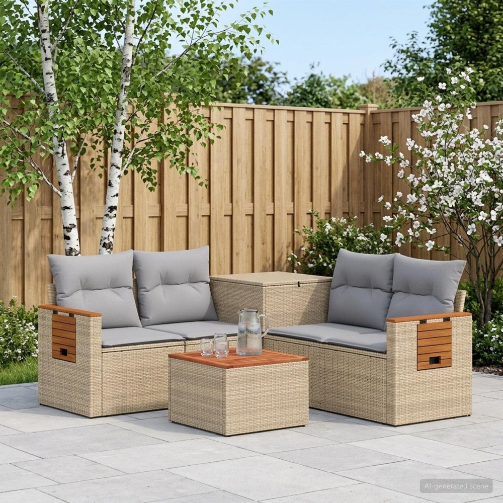 vidaXL Soffset 6 st Beige och Ljusgrå Poly Rattan och stål