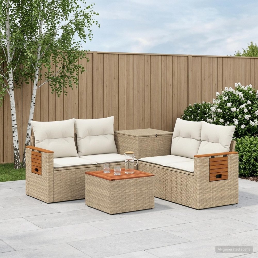 vidaXL Soffset 6 st Beige och krämvit Poly Rattan och stål