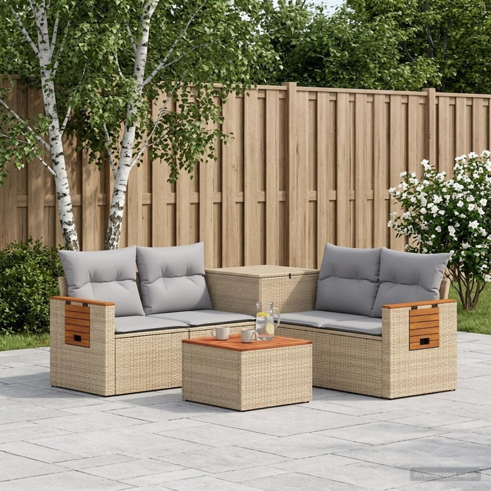 vidaXL Soffset 6 st Beige och Ljusgrå Poly Rattan och stål