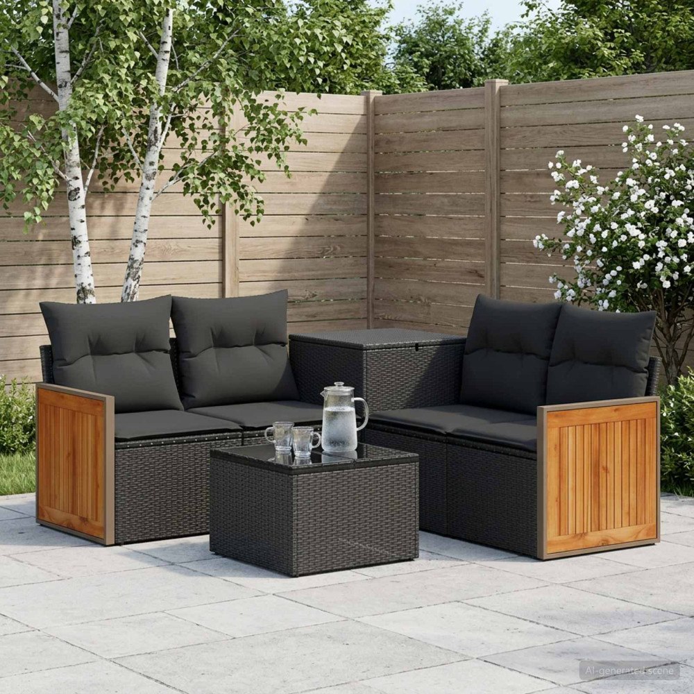 vidaXL Soffset 6 st Svart Poly Rattan och stål
