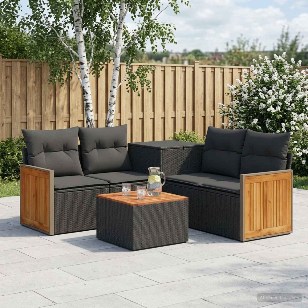 vidaXL Soffset 6 st Svart Poly Rattan och stål