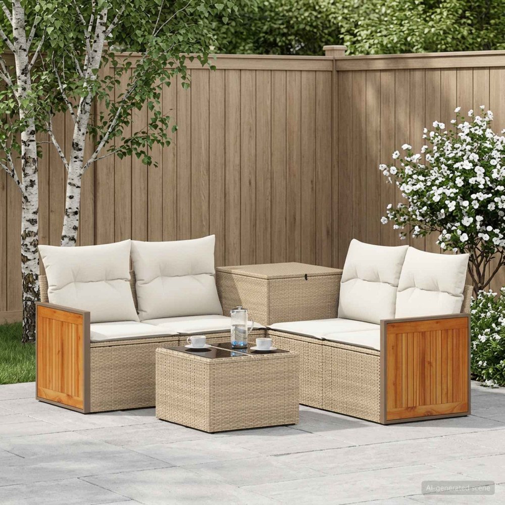 vidaXL Soffset 6 st Beige och krämvit Poly Rattan och stål