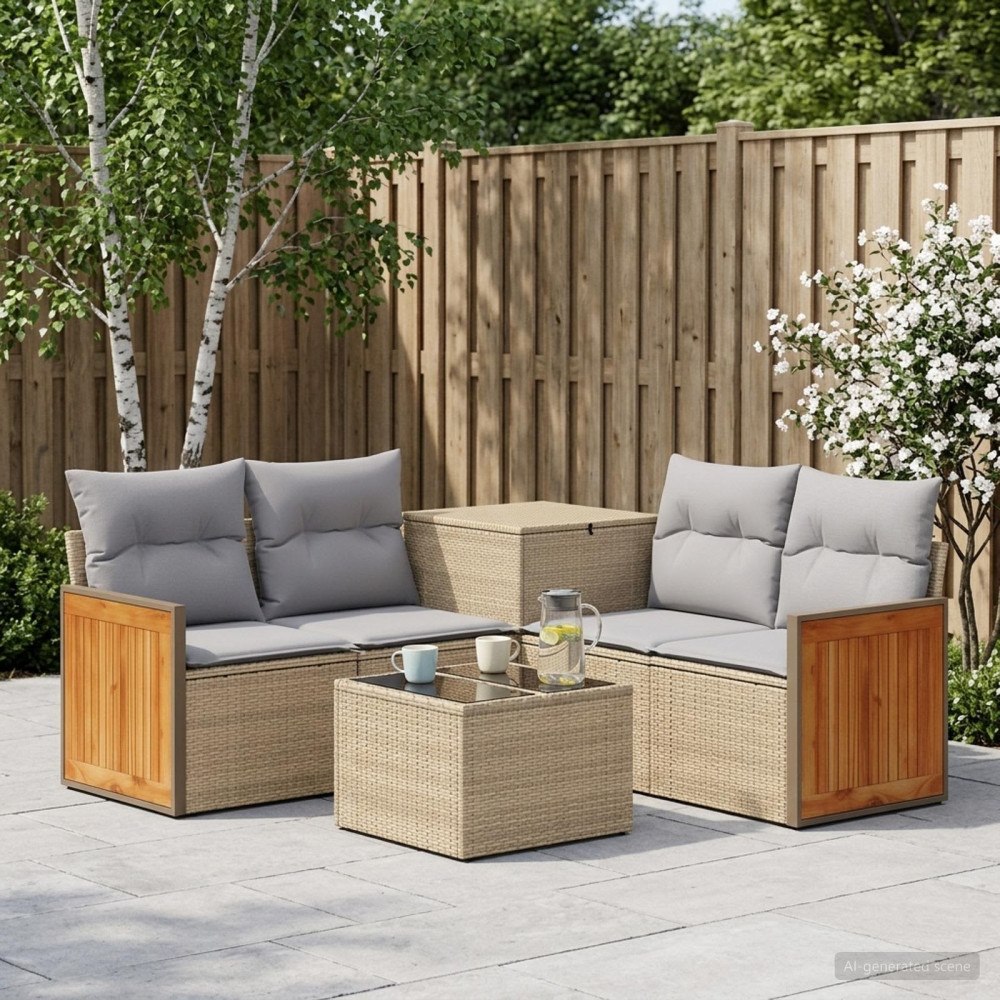 vidaXL Soffset 6 st Beige och Ljusgrå Poly Rattan och stål