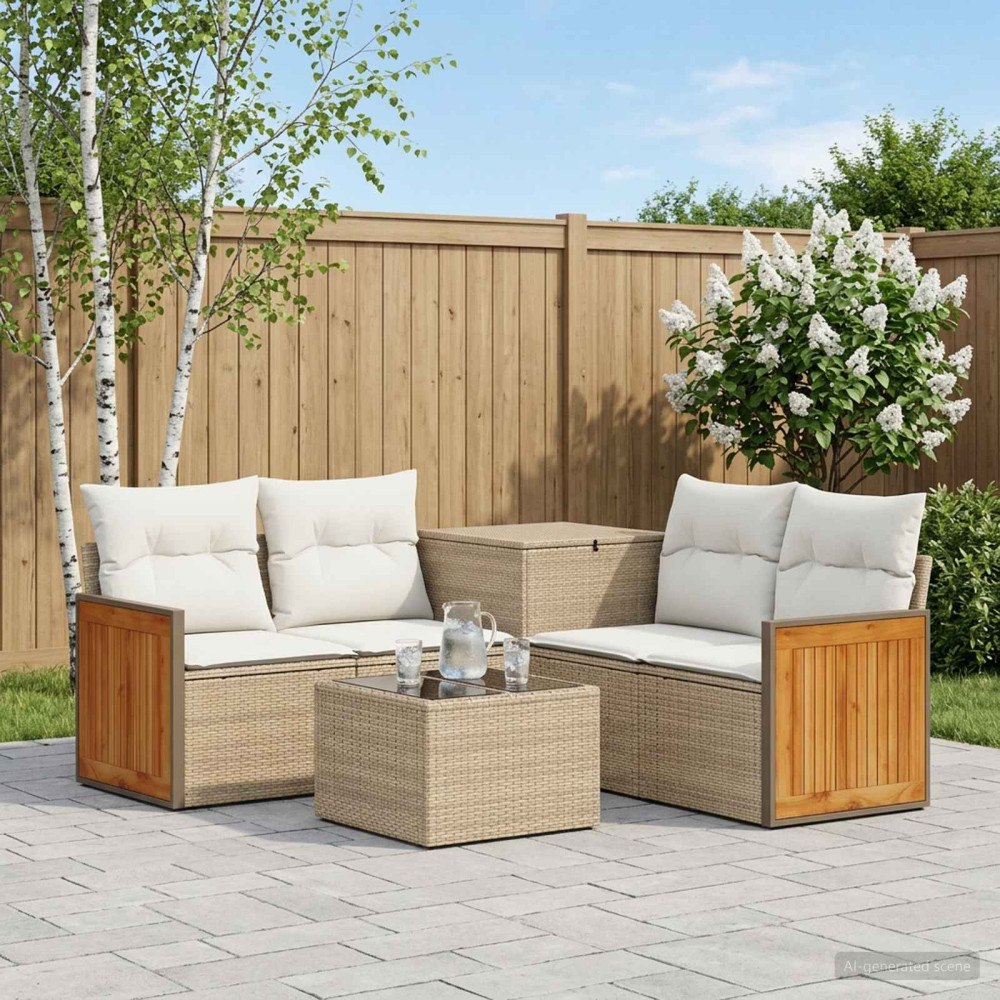 vidaXL Soffset 6 st Beige och krämvit Poly Rattan och stål