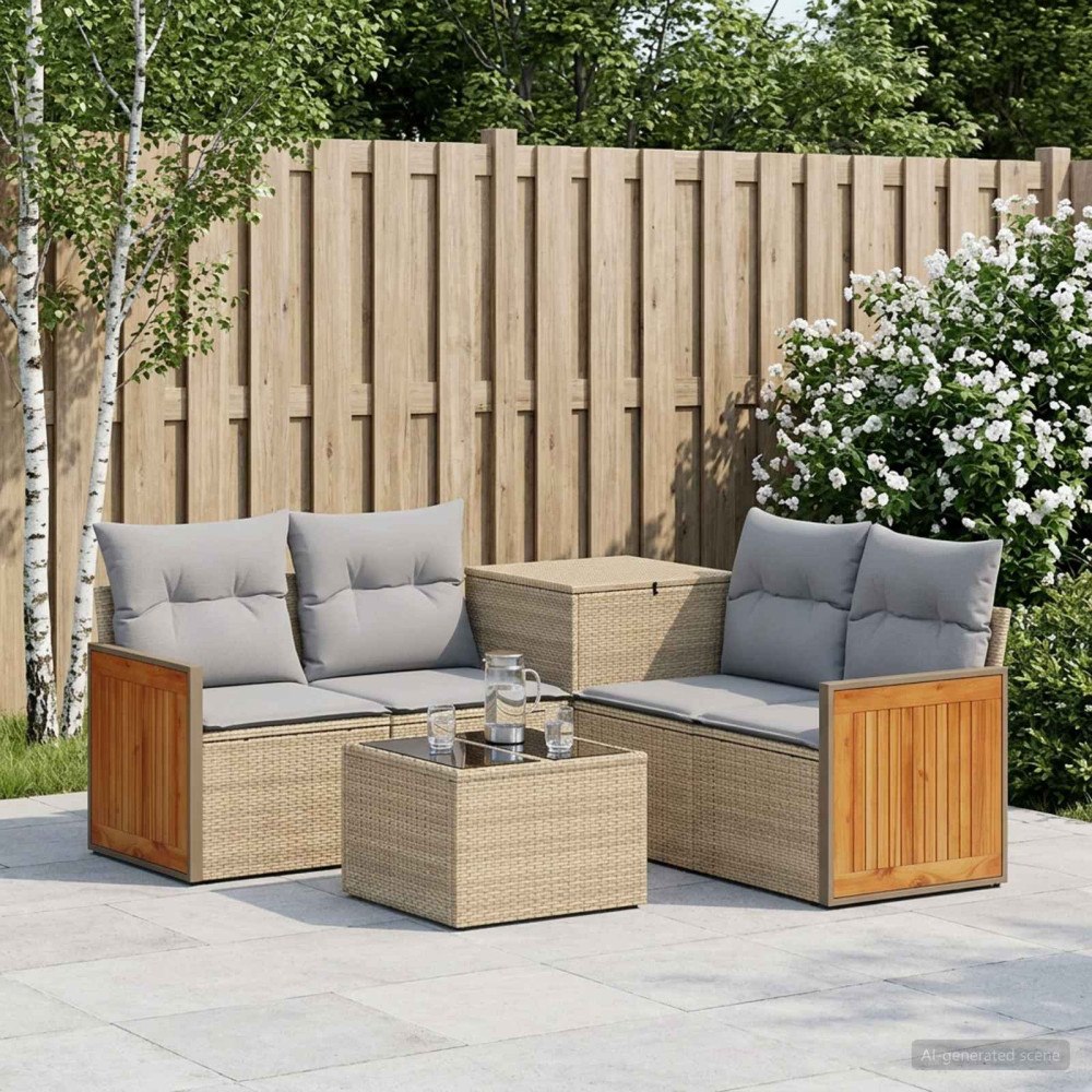 vidaXL Soffset 6 st Beige och Ljusgrå Poly Rattan och stål