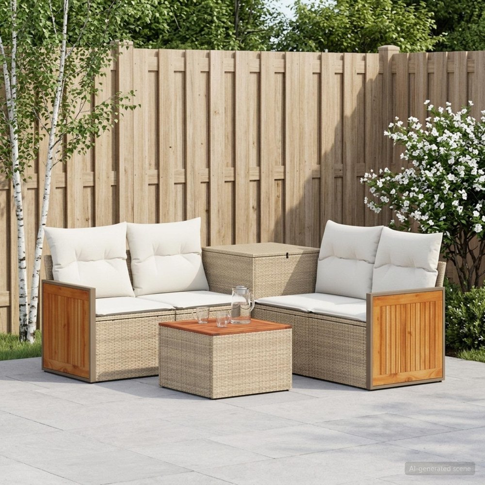 vidaXL Soffset 6 st Beige och krämvit Poly Rattan och stål