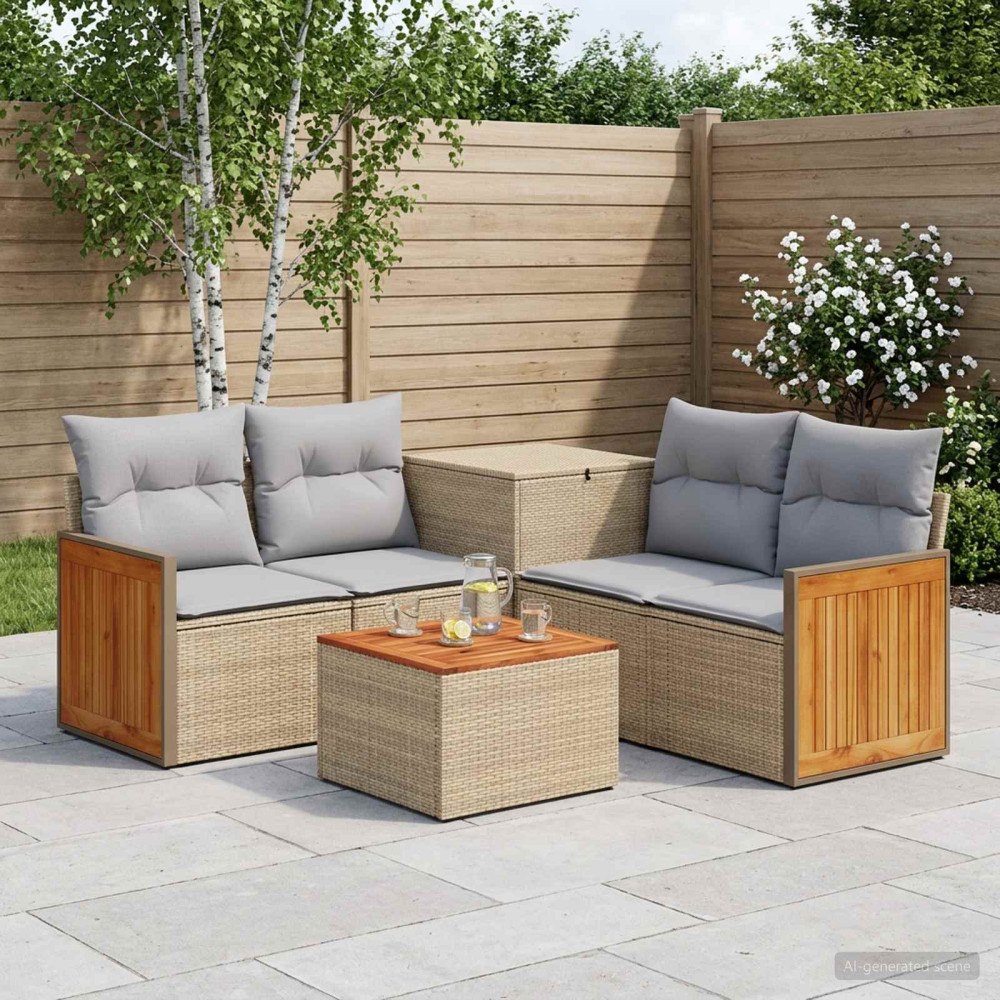 vidaXL Soffset 6 st Beige och Ljusgrå Poly Rattan och stål