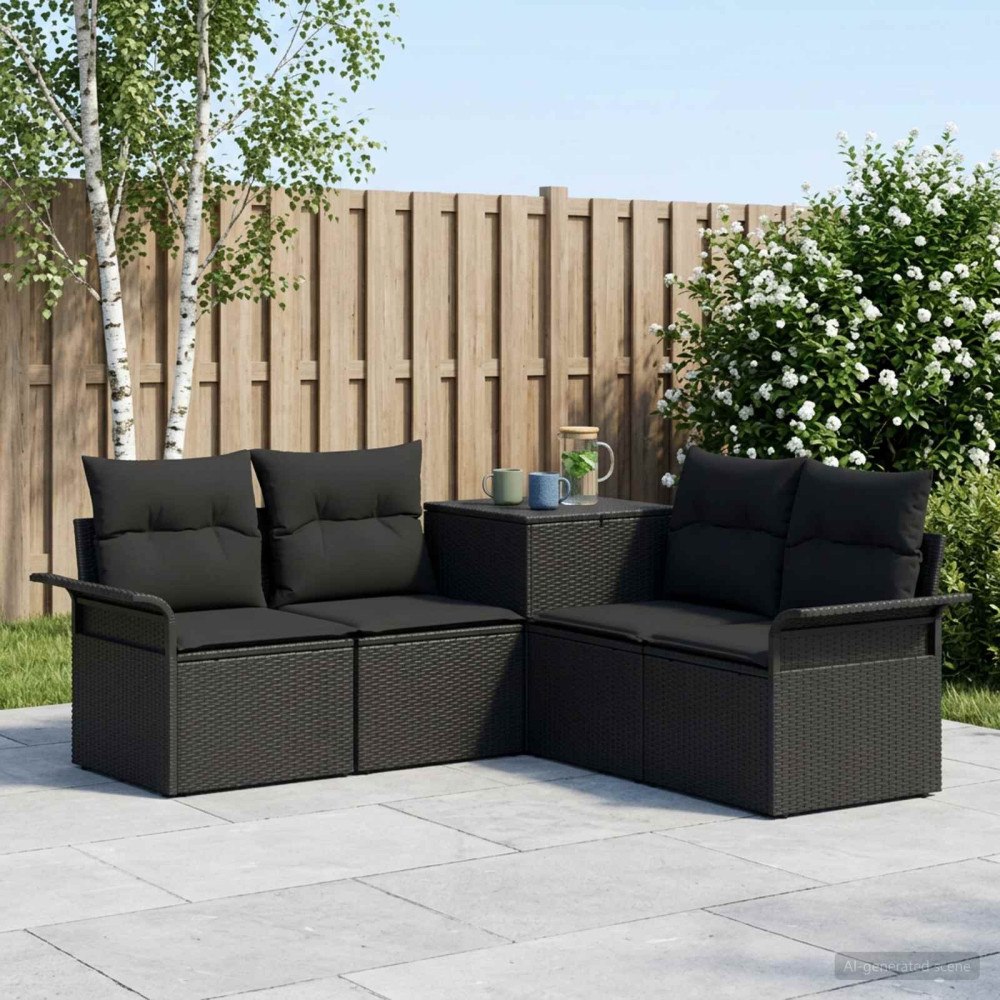 vidaXL Soffset 5 st Svart Poly Rattan och stål