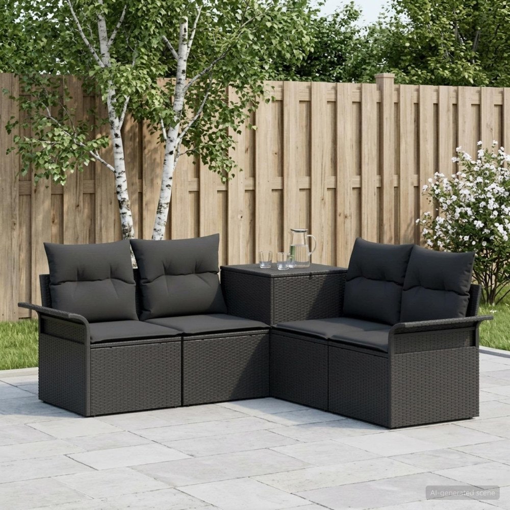 vidaXL Soffset 5 st Svart Poly Rattan och stål