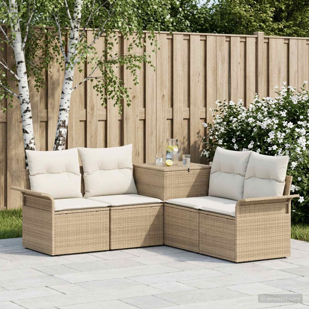 vidaXL Soffset 5 st Beige och krämvit Poly Rattan och stål
